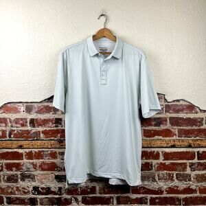 Straight Down Shirt Sz Large White Blue Patterned Short Sleeve Polo Performance